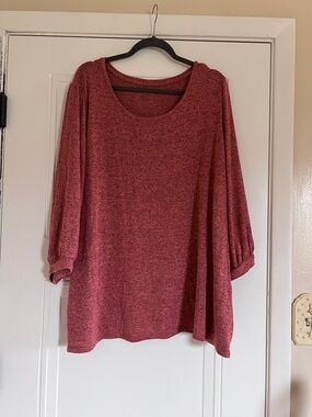 EVRI Heathered Rose Red Scoop Neck Long Sleeve Tunic